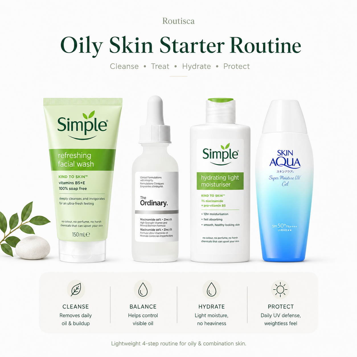 Routisca Oily Skin Starter Routine skincare kit for oily and combination skin